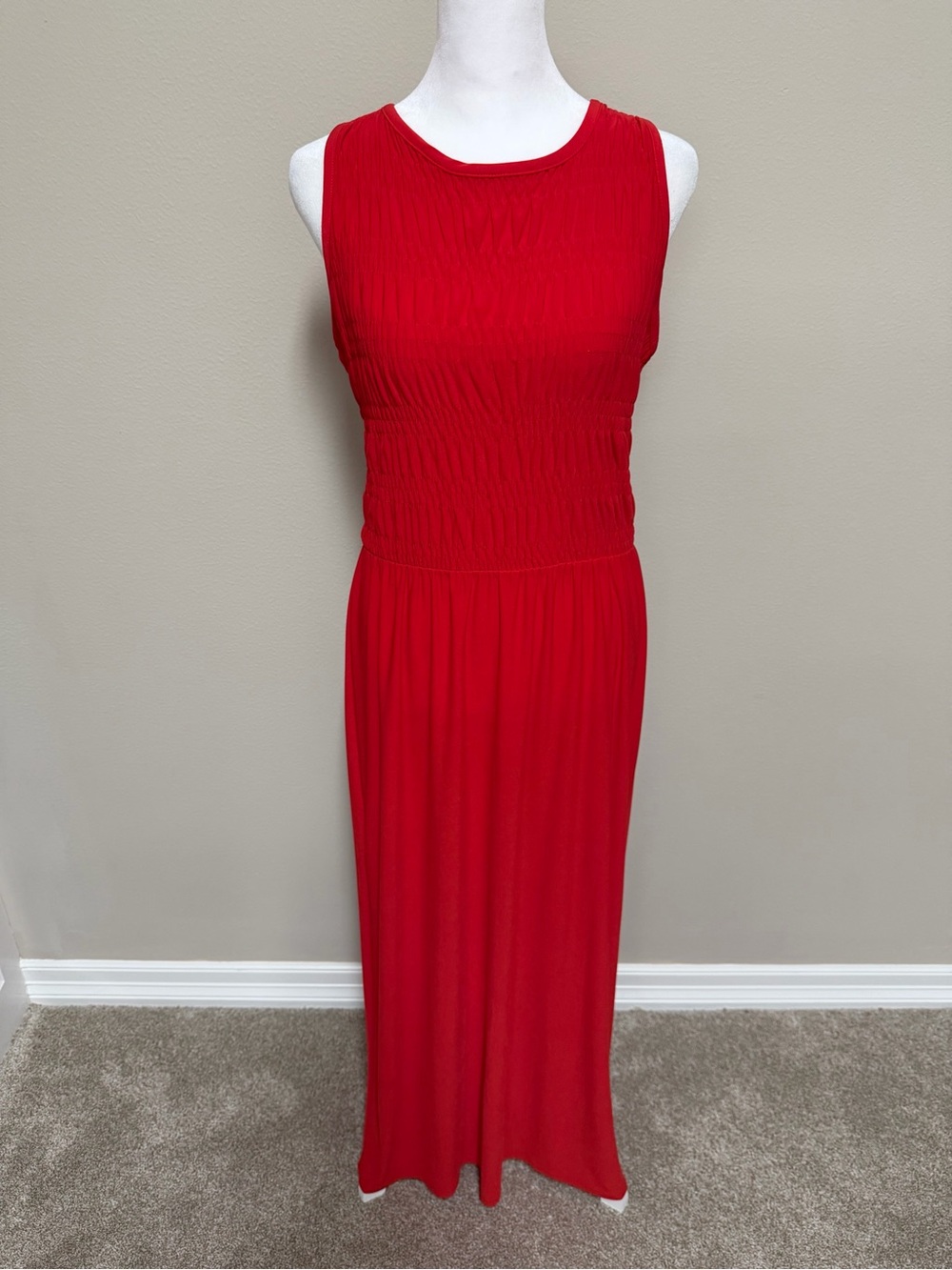 SOHO Apparel Ltd. Red Smocked Bodice Sleeveless Maxi Dress